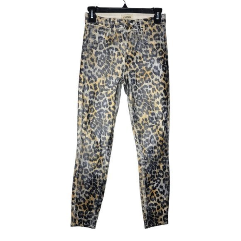 L'AGENCE Size 25 Margot High Rise‎ Skinny Leopard Foil Women's Designer Jeans